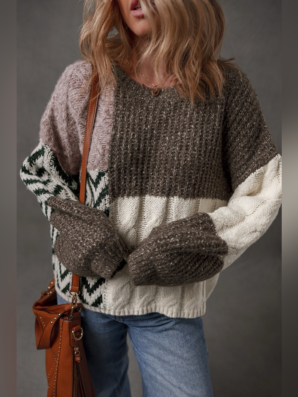 Color Block Cable Knit Sweater